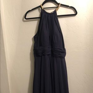 Eliza J Navy and Gold Neckline Formal Dress